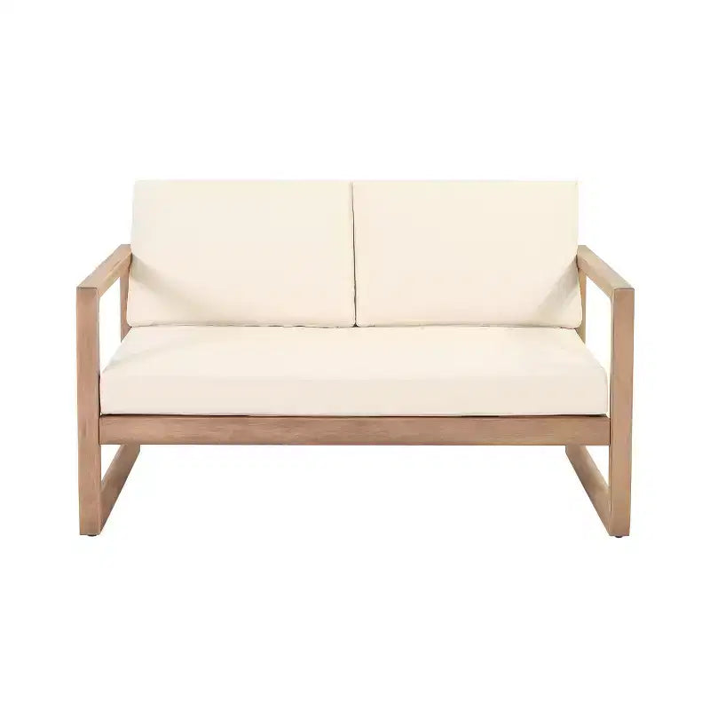Conjunto de muebles de patio de madera de acacia, conjunto de exterior para conversar con mesa de centro y cojines suaves para jardín, porche y balcón, beige - Merax