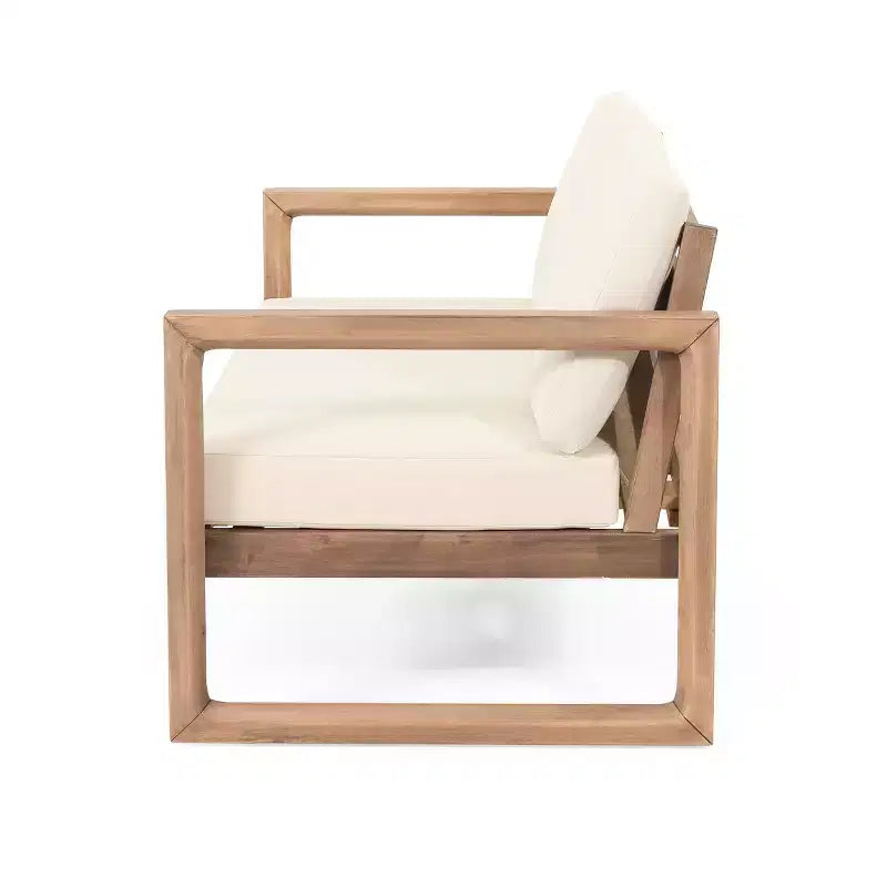 Conjunto de muebles de patio de madera de acacia, conjunto de exterior para conversar con mesa de centro y cojines suaves para jardín, porche y balcón, beige - Merax