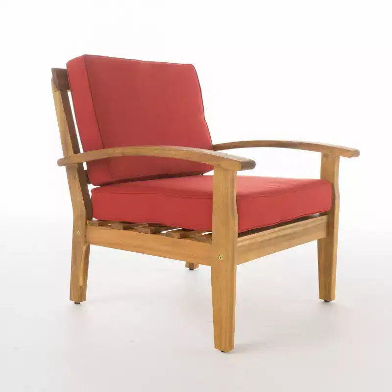 Ensemble de conversation Keanu 4 places d’extérieur en bois d’acacia GDFStudio avec coussins