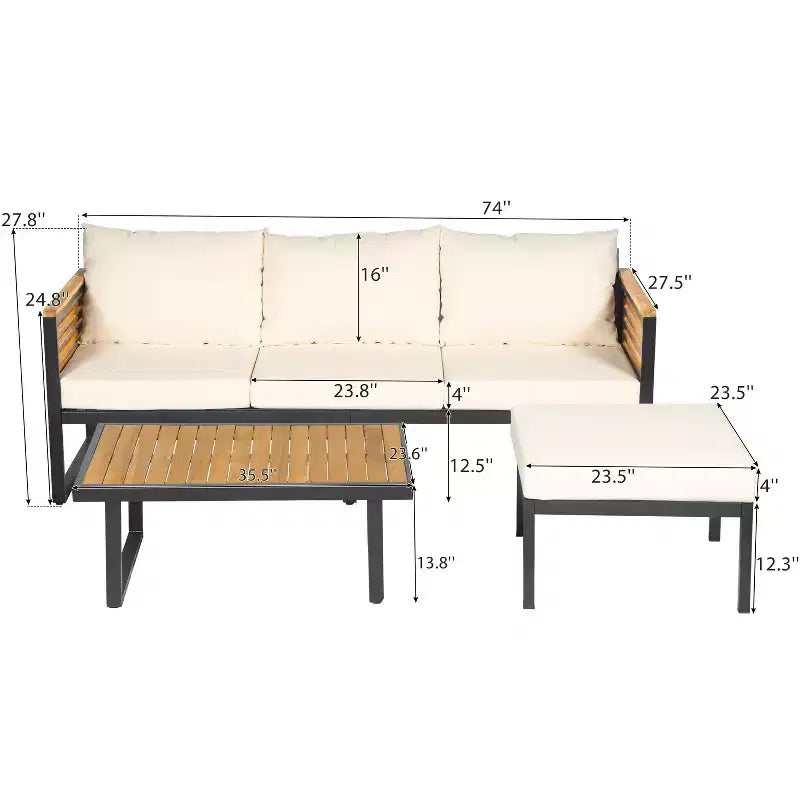 Ensemble de sièges de jardin Christopher Knight Home Faye de 4 pièces en acacia et métal rembourré, avec motif à lattes