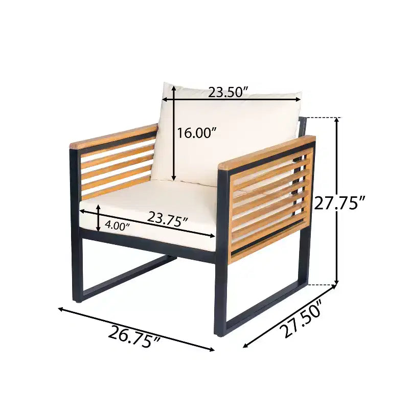 Ensemble de sièges de jardin Christopher Knight Home Faye de 4 pièces en acacia et métal rembourré, avec motif à lattes