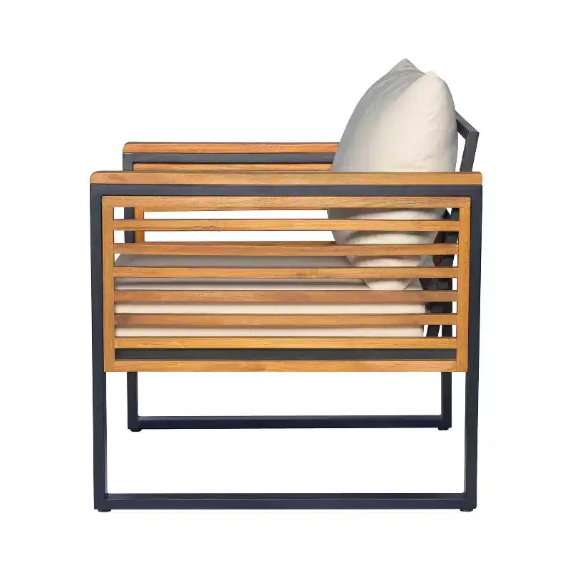 Ensemble de sièges de jardin Christopher Knight Home Faye de 4 pièces en acacia et métal rembourré, avec motif à lattes