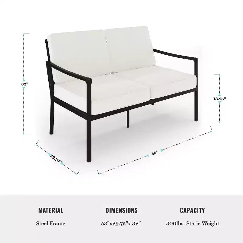 Ensemble de conversation de patio en acier 4 pièces Martha Stewart avec causeuse, 2 fauteuils et table basse, noir