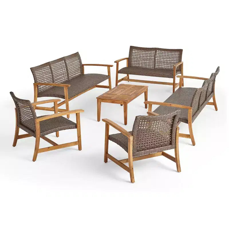Conjunto de conversación para exteriores Christopher Knight Home Hampton de madera de acacia y mimbre, con sofá de 10 plazas y sofá de dos plazas
