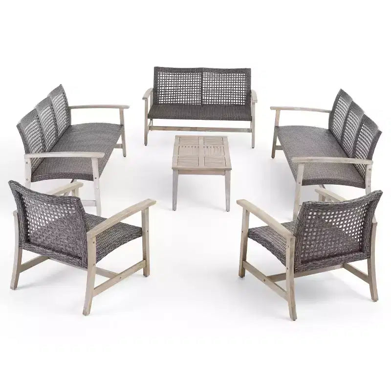 Conjunto de conversación para exteriores Christopher Knight Home Hampton de madera de acacia y mimbre, con sofá de 10 plazas y sofá de dos plazas