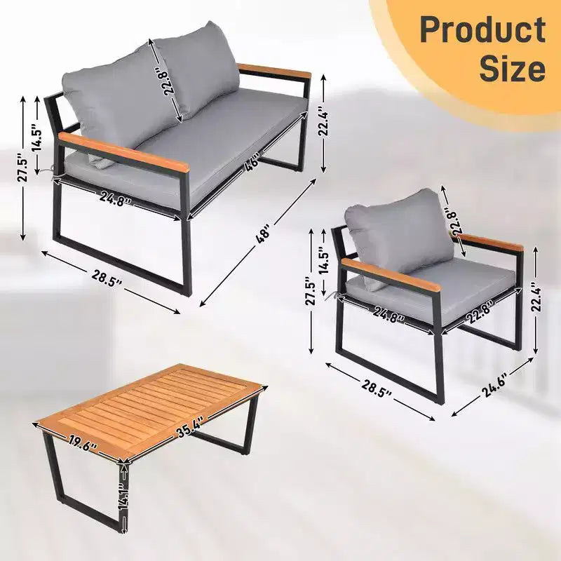 Karl Home conjunto de conversación para patio de 4 piezas con reposabrazos de madera de acacia, superficie de mesa y cojines