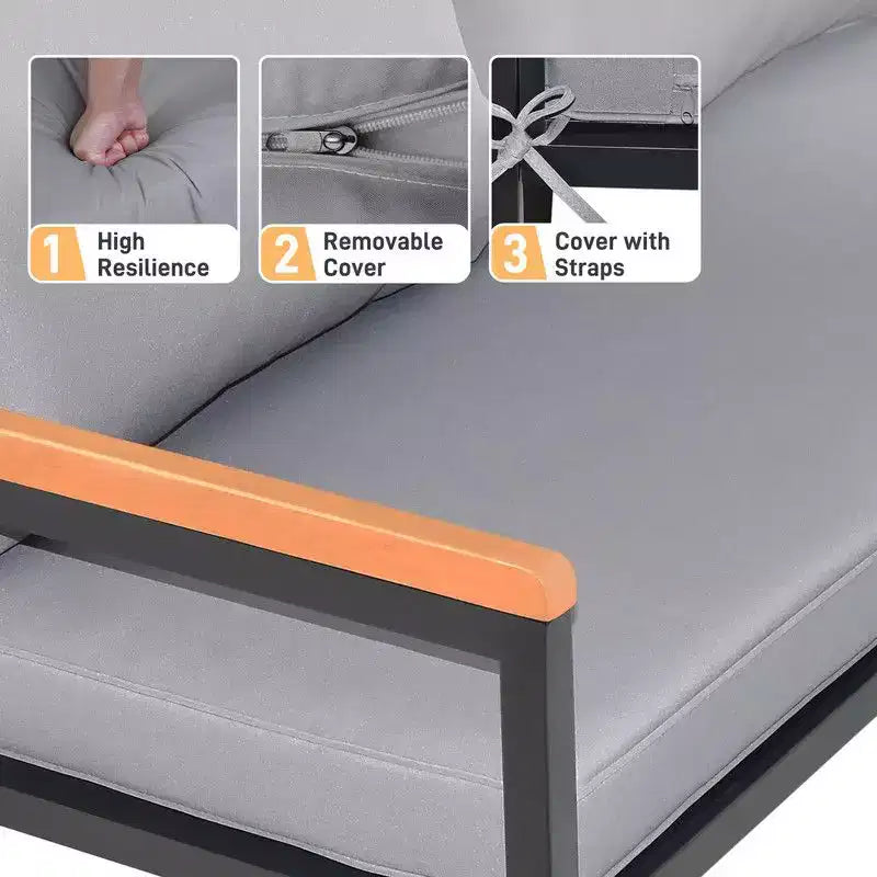 Karl Home conjunto de conversación para patio de 4 piezas con reposabrazos de madera de acacia, superficie de mesa y cojines