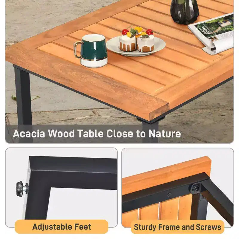 Karl Home conjunto de conversación para patio de 4 piezas con reposabrazos de madera de acacia, superficie de mesa y cojines