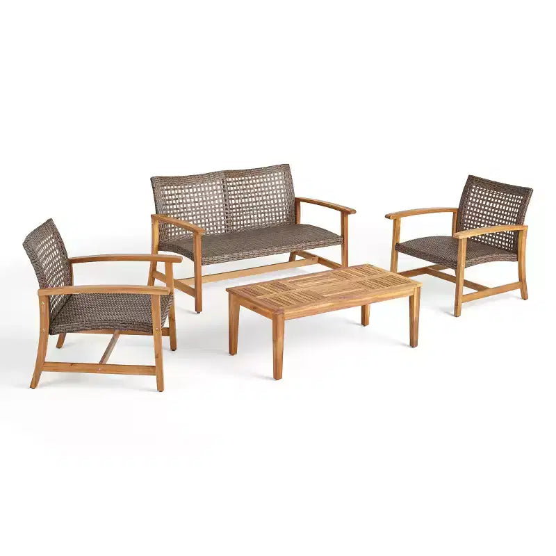 Christopher Knight Home Hampton conjunto de conversación para exteriores de mimbre y madera de acacia con capacidad para 4 personas