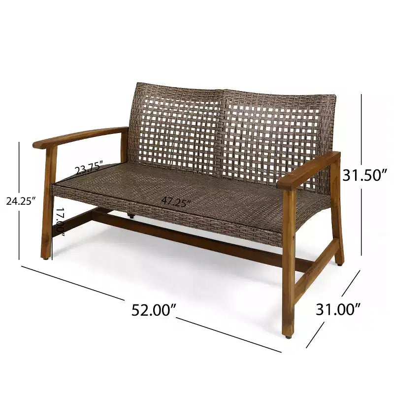 Christopher Knight Home Hampton conjunto de conversación para exteriores de mimbre y madera de acacia con capacidad para 4 personas