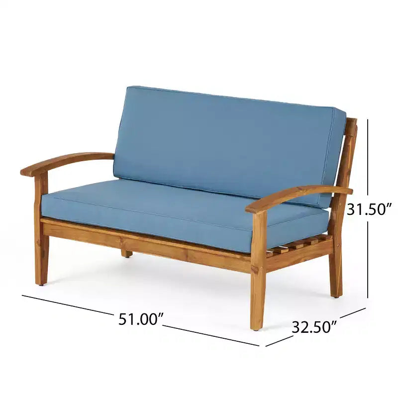 Ensemble GDFStudio Keanu d’extérieur en bois d’acacia avec causeuse et table basse, coussins inclus