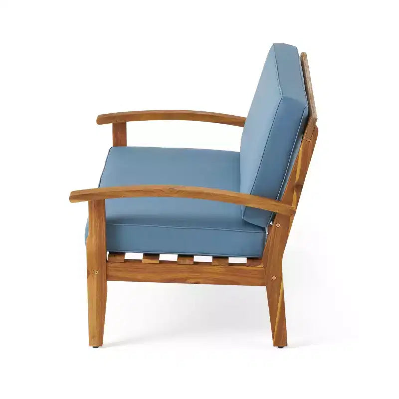 Ensemble GDFStudio Keanu d’extérieur en bois d’acacia avec causeuse et table basse, coussins inclus