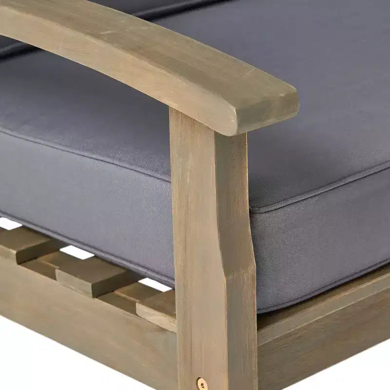 Ensemble GDFStudio Keanu d’extérieur en bois d’acacia avec causeuse et table basse, coussins inclus