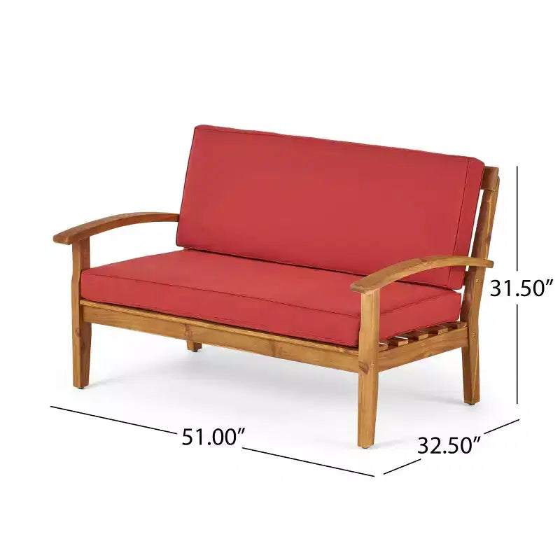 Ensemble GDFStudio Keanu d’extérieur en bois d’acacia avec causeuse et table basse, coussins inclus
