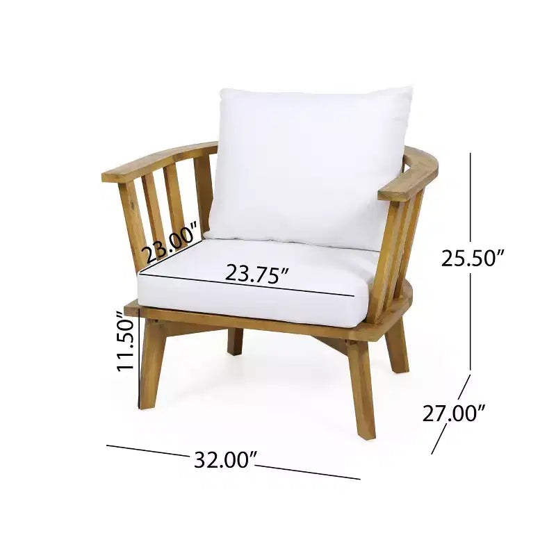 Conjunto GDFStudio Lorie de sillón y mesa auxiliar de madera de acacia para exterior con cojines, color teca/blanco