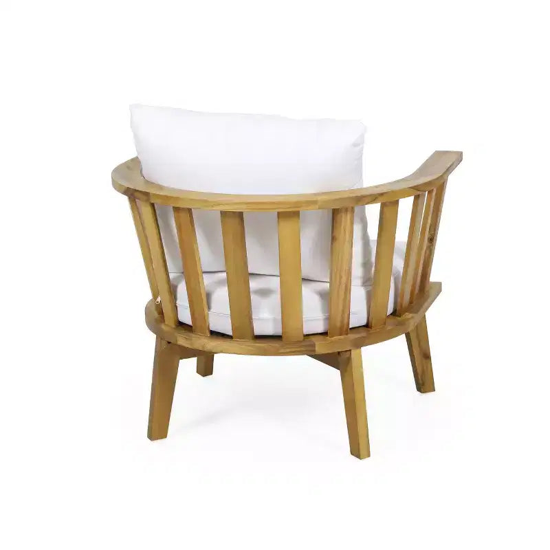 Conjunto GDFStudio Lorie de sillón y mesa auxiliar de madera de acacia para exterior con cojines, color teca/blanco