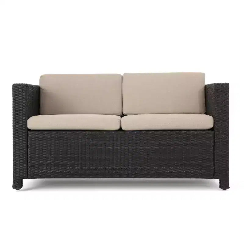 Conjunto de conversación de mimbre para exterior Christopher Knight Home Puerta de 4 plazas, con cojines