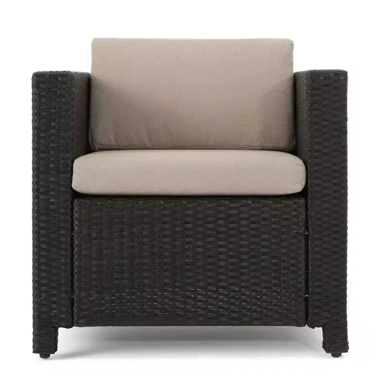 Conjunto de conversación de mimbre para exterior Christopher Knight Home Puerta de 4 plazas, con cojines