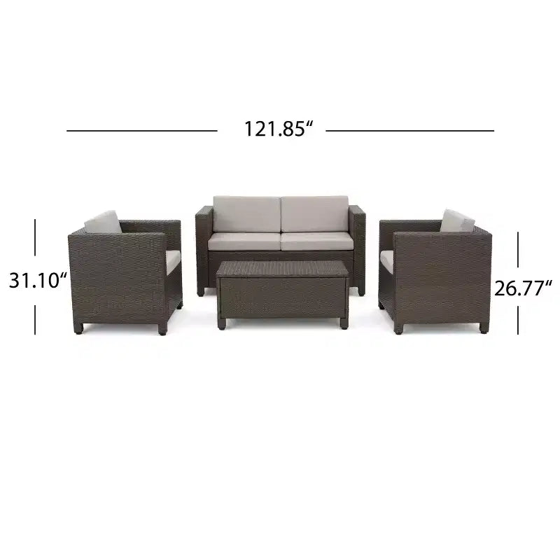 Conjunto de conversación de mimbre para exterior Christopher Knight Home Puerta de 4 plazas, con cojines