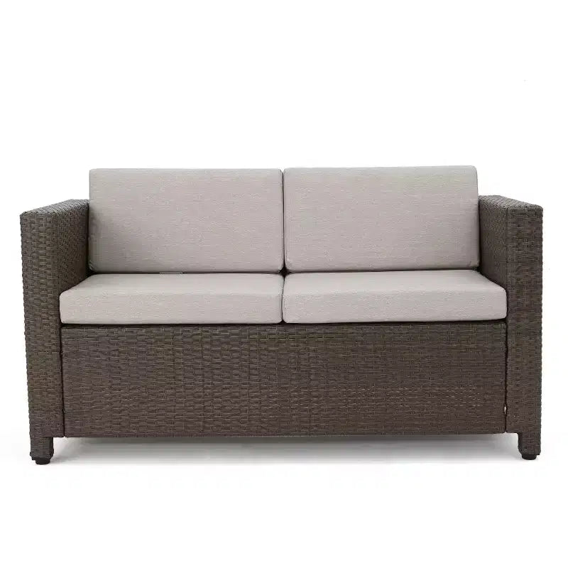 Conjunto de conversación de mimbre para exterior Christopher Knight Home Puerta de 4 plazas, con cojines