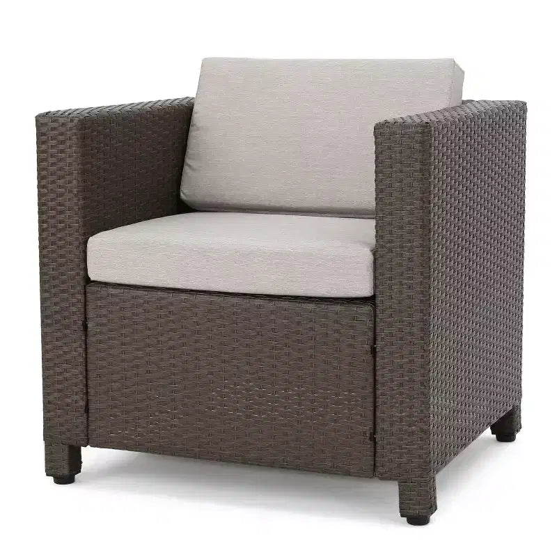 Conjunto de conversación de mimbre para exterior Christopher Knight Home Puerta de 4 plazas, con cojines