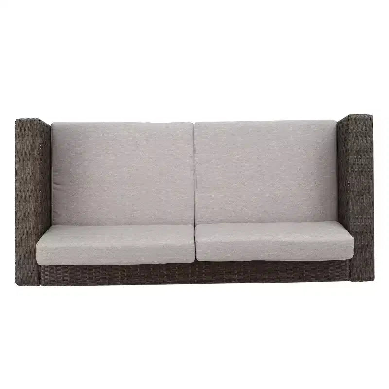 Conjunto de conversación de mimbre para exterior Christopher Knight Home Puerta de 4 plazas, con cojines