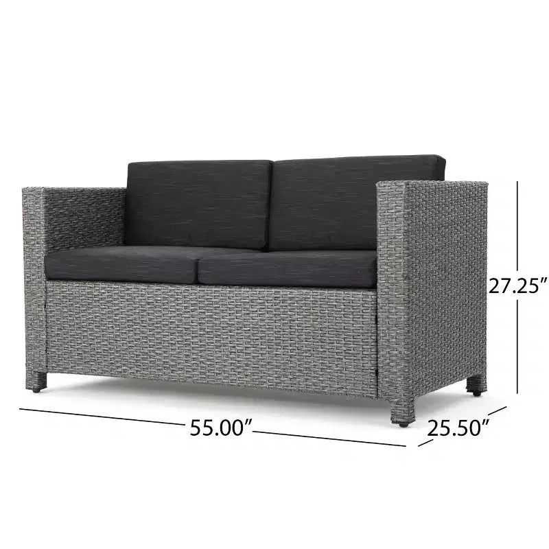 Conjunto de conversación de mimbre para exterior Christopher Knight Home Puerta de 4 plazas, con cojines