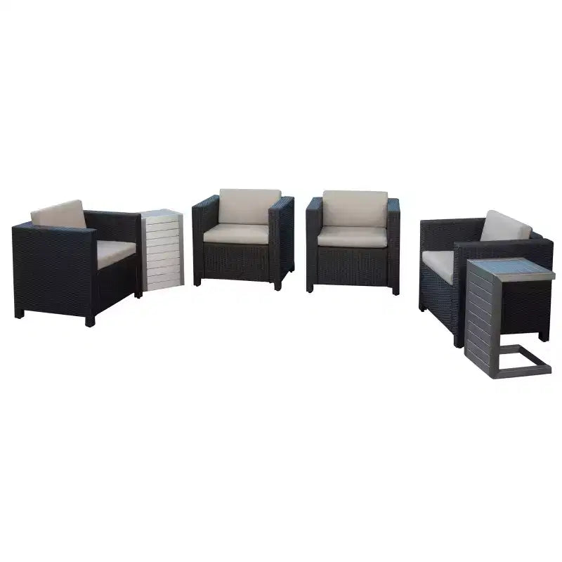 Conjunto de sillones tipo club de 4 plazas Christopher Knight Home Puerta para exteriores, de mimbre, con 2 mesas en forma de C