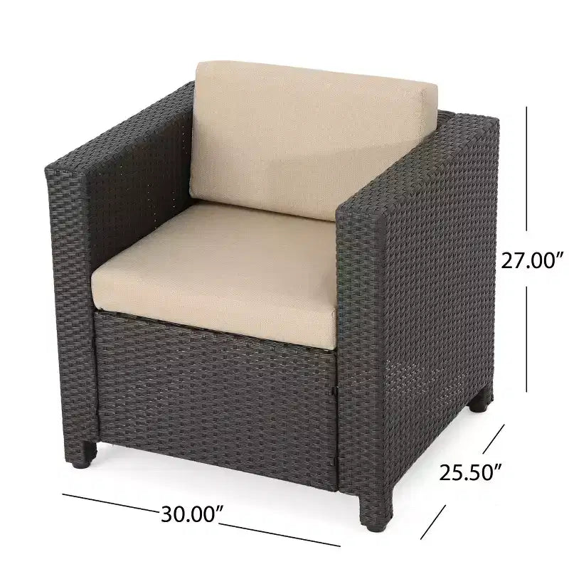 Conjunto de sillones tipo club de 4 plazas Christopher Knight Home Puerta para exteriores, de mimbre, con 2 mesas en forma de C
