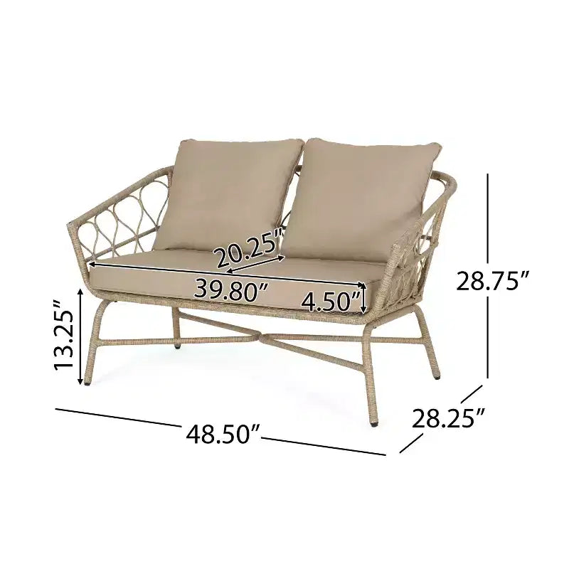 Ensemble de causeuse et table basse d’extérieur en osier Colmar de GDFStudio avec coussins, marron clair/beige