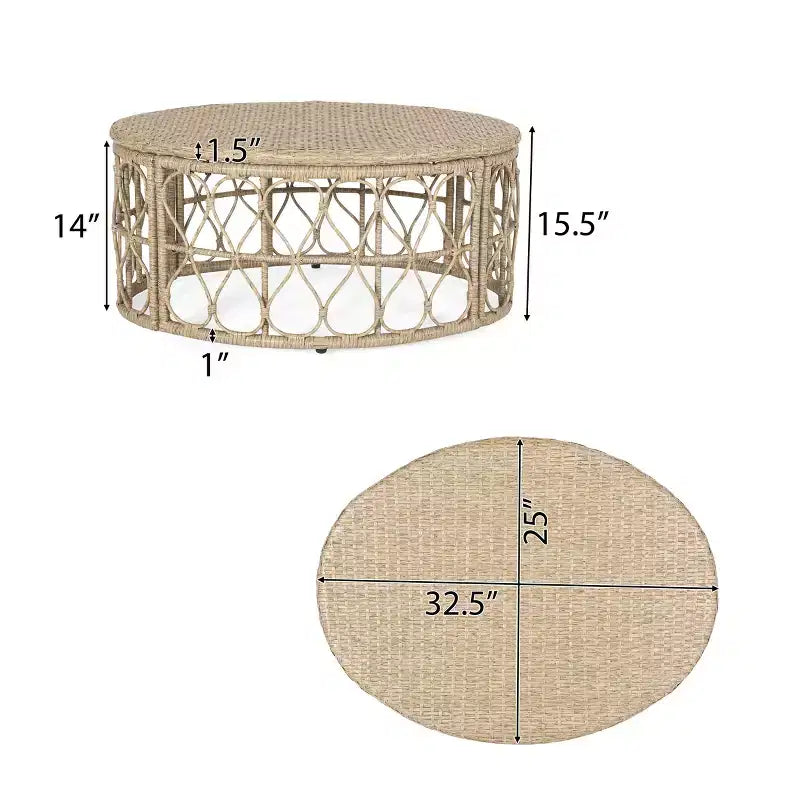 Ensemble de causeuse et table basse d’extérieur en osier Colmar de GDFStudio avec coussins, marron clair/beige