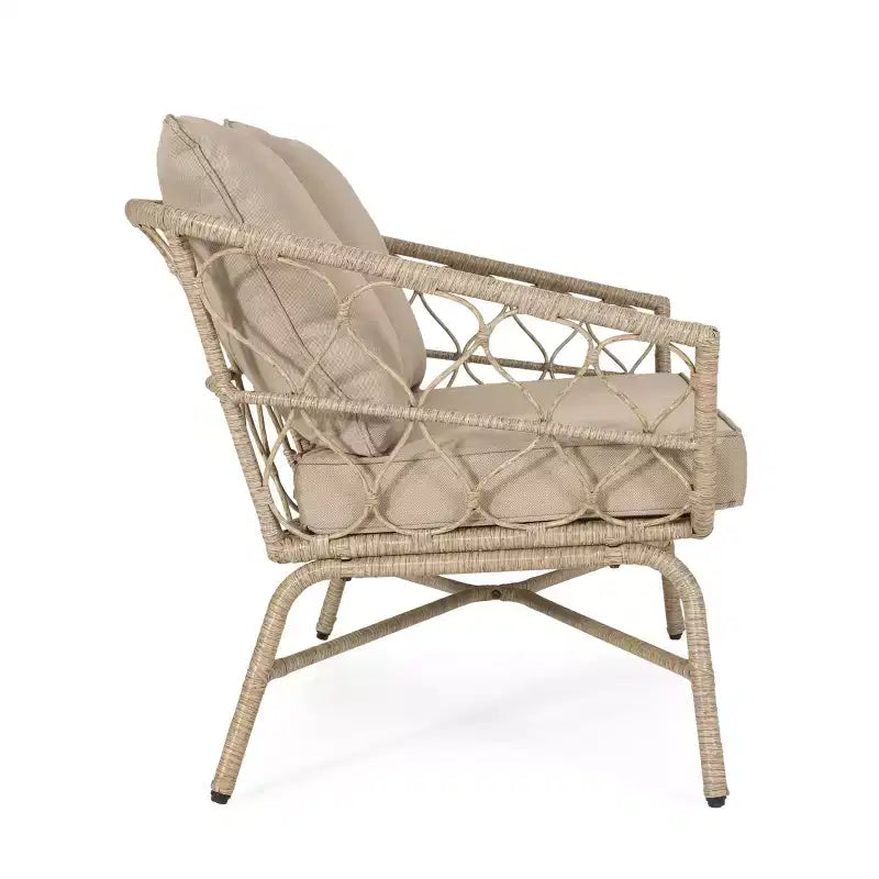 Ensemble de causeuse et table basse d’extérieur en osier Colmar de GDFStudio avec coussins, marron clair/beige