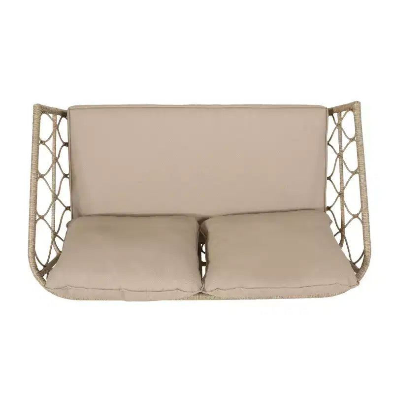 Ensemble de causeuse et table basse d’extérieur en osier Colmar de GDFStudio avec coussins, marron clair/beige