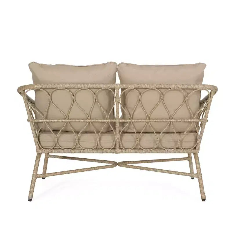 Ensemble de causeuse et table basse d’extérieur en osier Colmar de GDFStudio avec coussins, marron clair/beige