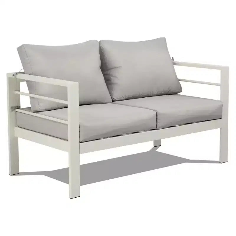 Ensemble de conversation pour patio Karl Home blanc 4 pièces en aluminium avec coussins gris clair
