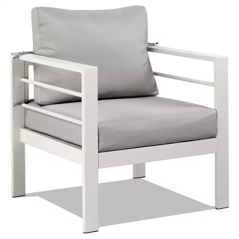 Ensemble de conversation pour patio Karl Home blanc 4 pièces en aluminium avec coussins gris clair
