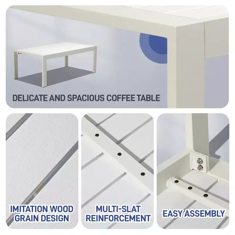 Ensemble de conversation pour patio Karl Home blanc 4 pièces en aluminium avec coussins gris clair