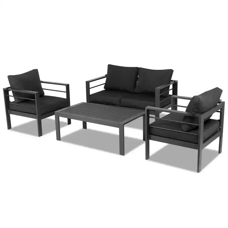 Conjunto de conversación para patio Karl Home de 4 piezas, de aluminio gris oscuro, con cojines gris oscuro