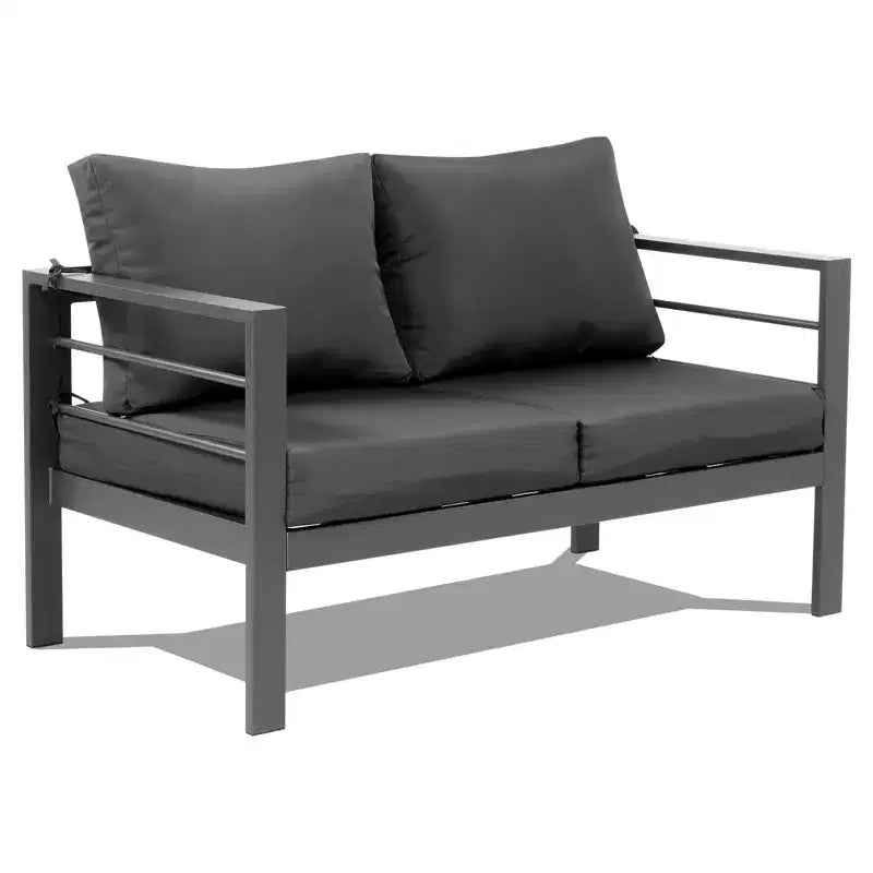 Conjunto de conversación para patio Karl Home de 4 piezas, de aluminio gris oscuro, con cojines gris oscuro
