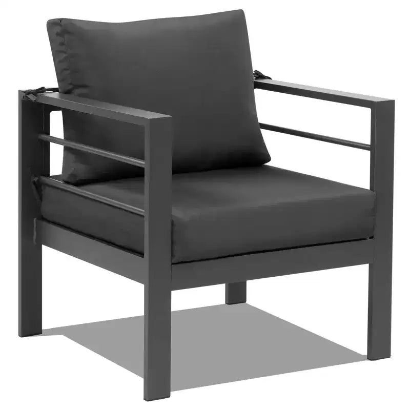 Conjunto de conversación para patio Karl Home de 4 piezas, de aluminio gris oscuro, con cojines gris oscuro