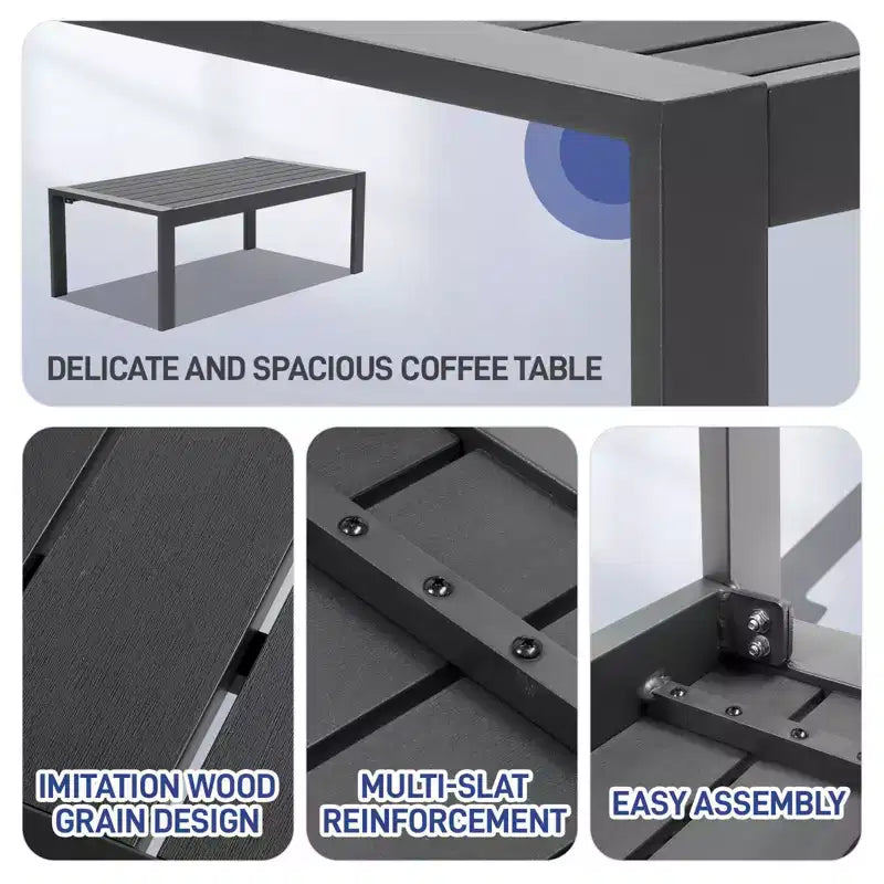 Conjunto de conversación para patio Karl Home de 4 piezas, de aluminio gris oscuro, con cojines gris oscuro