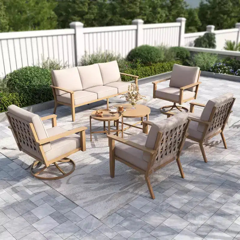 Ensemble de conversation Captiva Designs pour patio extérieur, 7 pièces, avec dossier à bandes croisées et coussins épais, pour terrasse, jardin ou bord de piscine