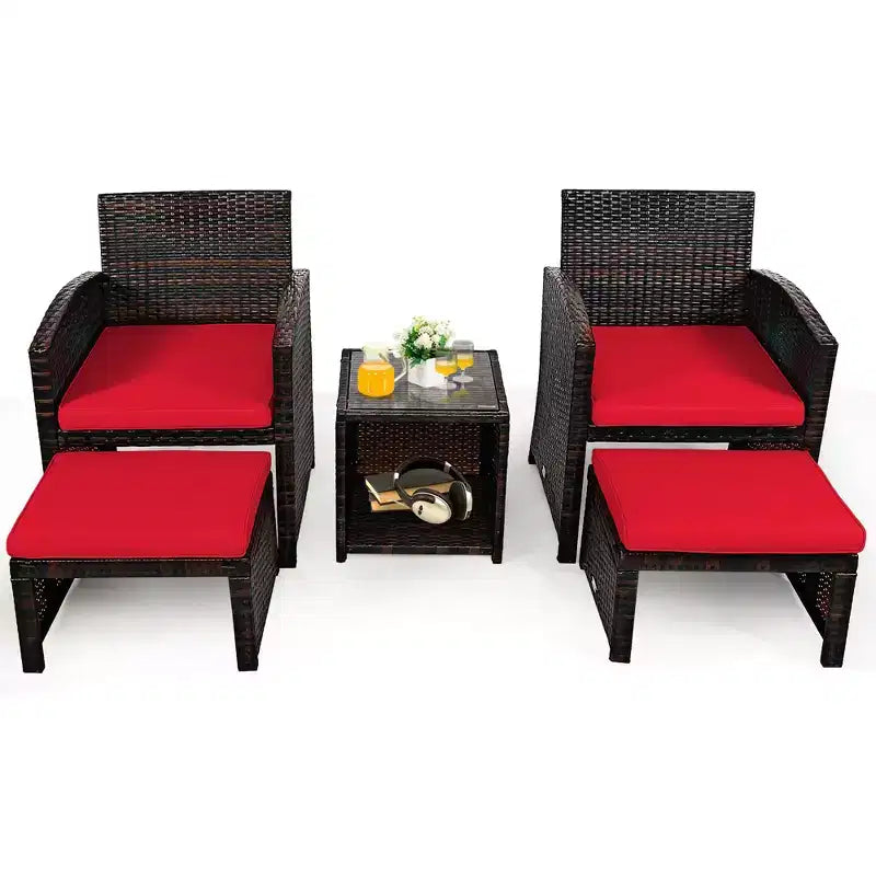 Costway conjunto de muebles de mimbre de ratán para patio de 5 piezas, sofá y otomana con cojines