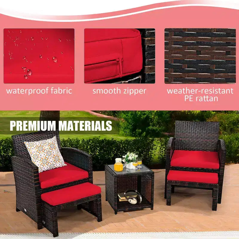 Costway conjunto de muebles de mimbre de ratán para patio de 5 piezas, sofá y otomana con cojines