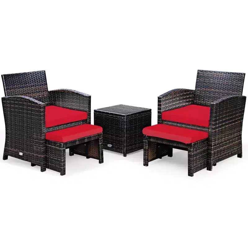 Costway conjunto de muebles de mimbre de ratán para patio de 5 piezas, sofá y otomana con cojines
