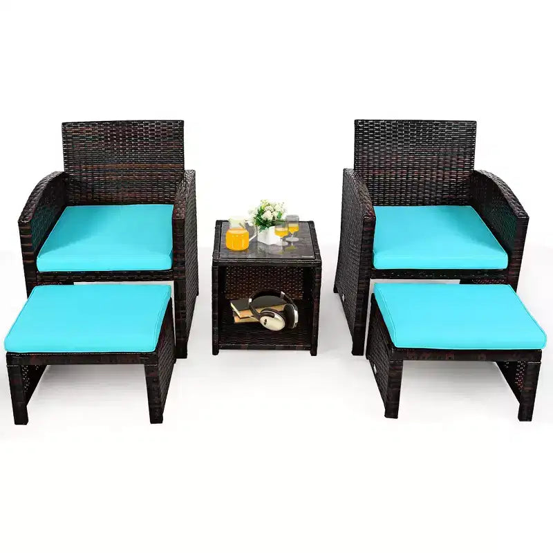 Costway conjunto de muebles de mimbre de ratán para patio de 5 piezas, sofá y otomana con cojines