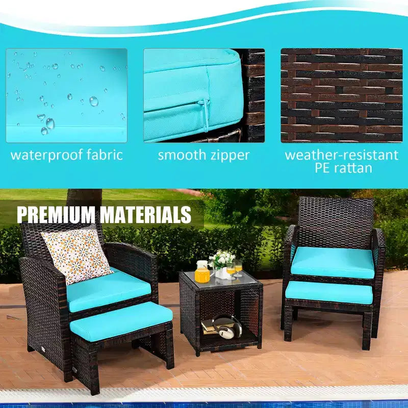 Costway conjunto de muebles de mimbre de ratán para patio de 5 piezas, sofá y otomana con cojines