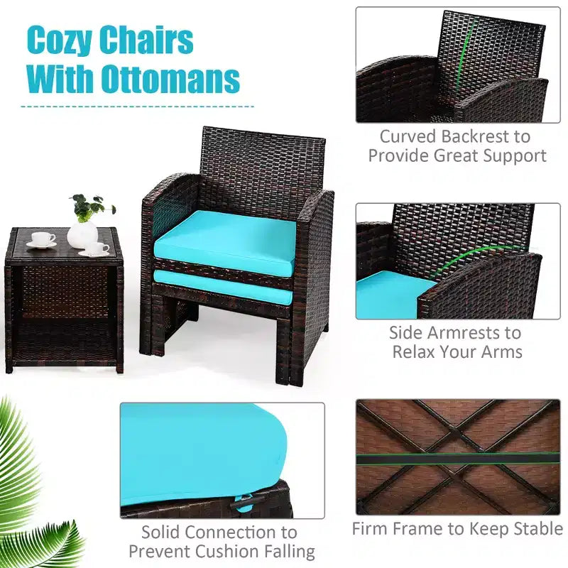 Costway conjunto de muebles de mimbre de ratán para patio de 5 piezas, sofá y otomana con cojines