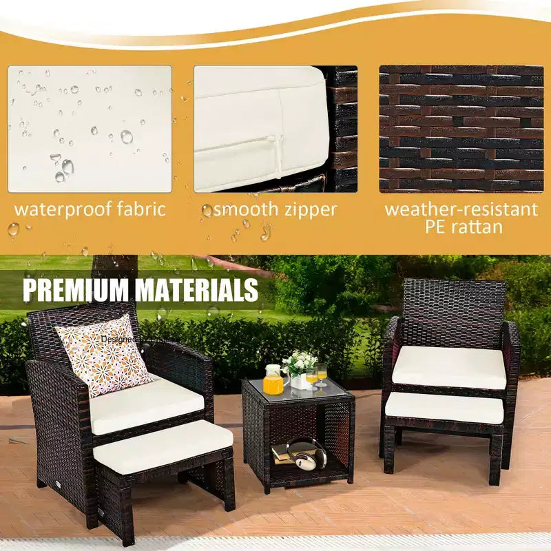 Costway conjunto de muebles de mimbre de ratán para patio de 5 piezas, sofá y otomana con cojines
