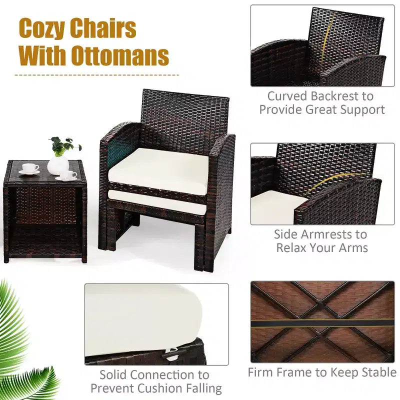 Costway conjunto de muebles de mimbre de ratán para patio de 5 piezas, sofá y otomana con cojines